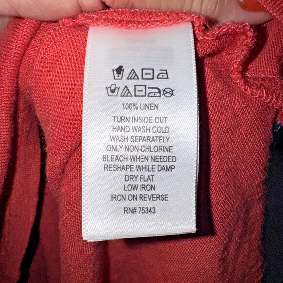 Tahari Coral Orange V-Neck 100% Linen Oversized Short Sleeve Top Womans Medium - Picture 6 of 6